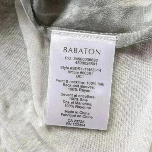 Aritzia Babaton Julien Blouse Popover Top Silk Front Rayon Back Grey White Women - Picture 9 of 12
